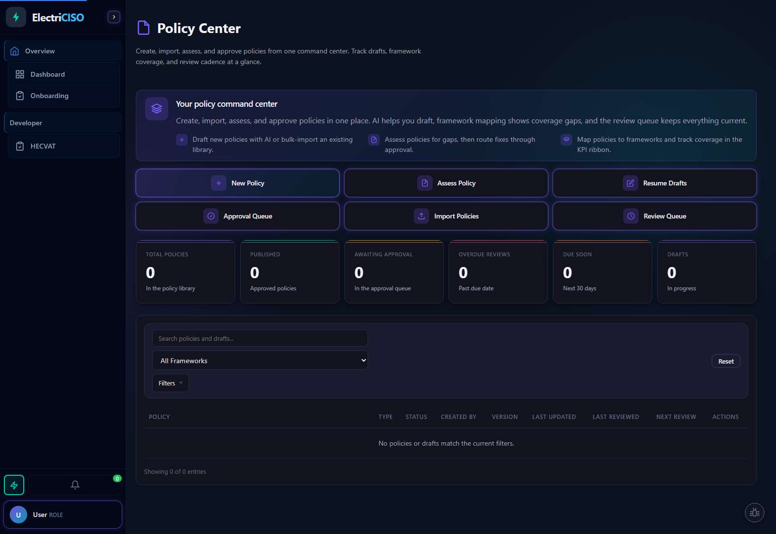 Policy Center with AI-powered creation and management