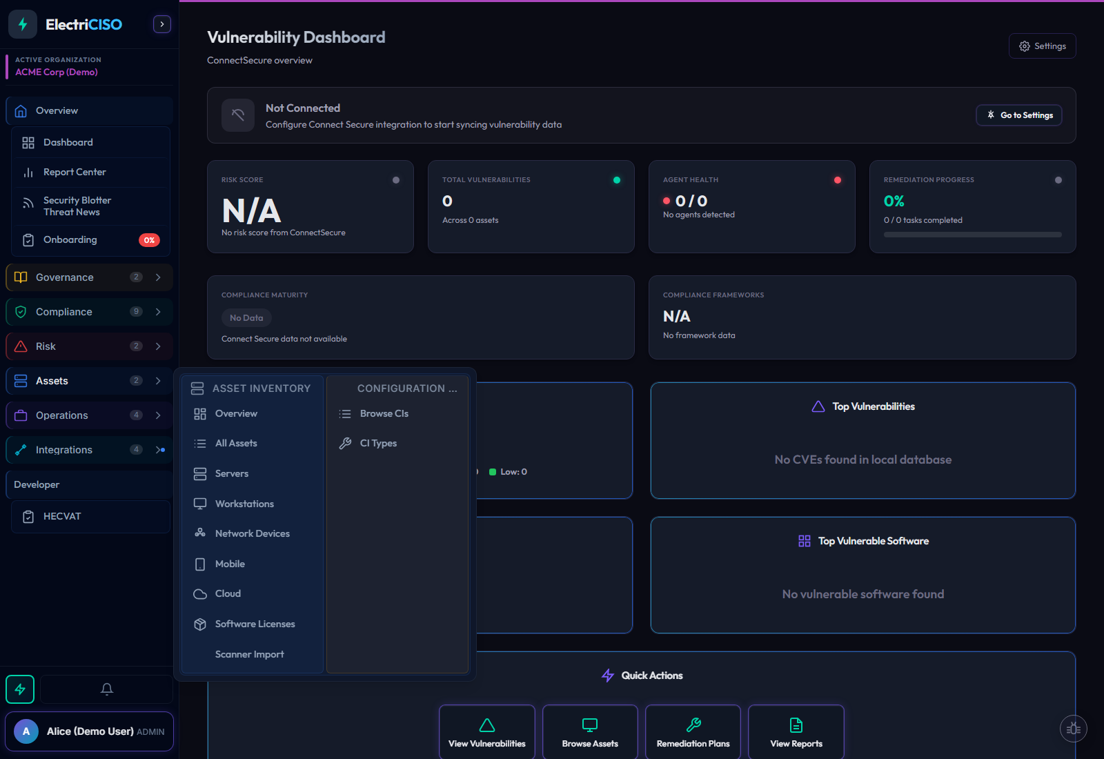 Vulnerability explorer showing the Exploited tab with CISA KEV-flagged CVEs, EPSS scores, and severity filters